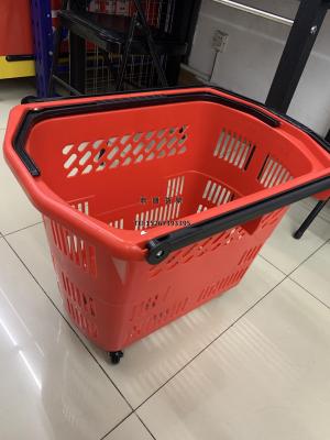 Supermarket 60L large 4-wheel plastic railing basket plastic shopping basket