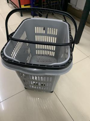 Supermarket 50L large 4-wheel plastic basket reinforced handle plastic shopping basket