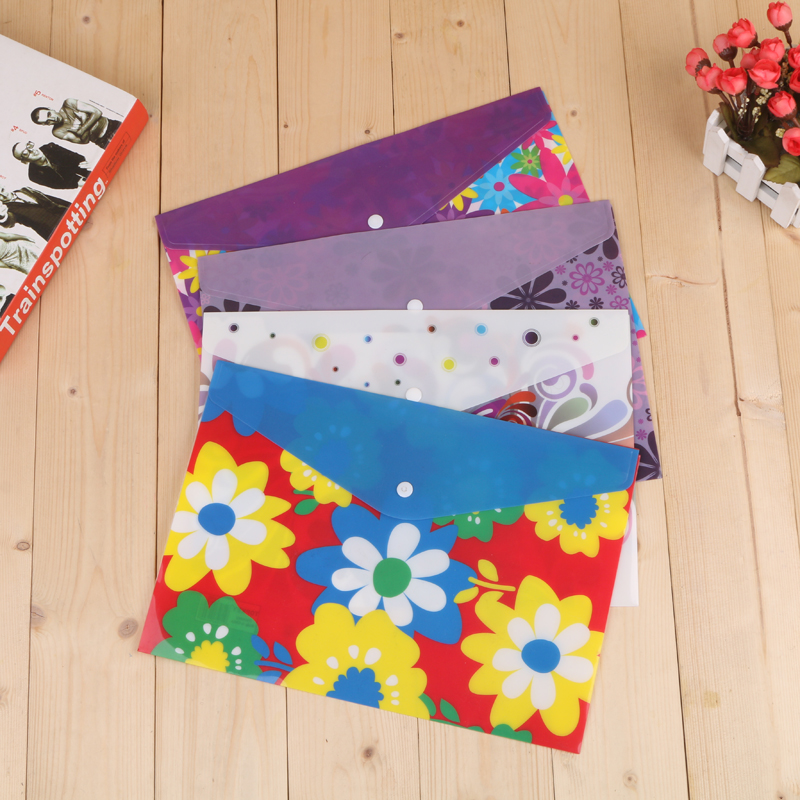 厂家现货直销 按扣式多彩花纹图案A4文件袋 学习办公用品资料袋