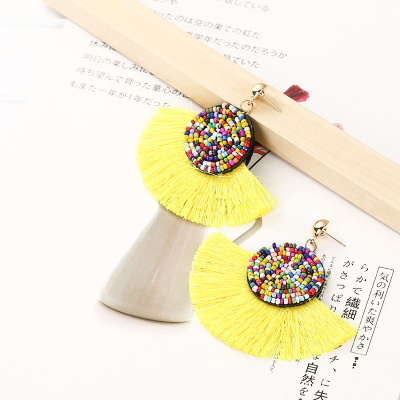 Cross-Border Exclusive Europe and America Creative Tassel Earrings for Women Vintage Ethnic Style Rhombus Personalized Earrings Factory Direct Sales