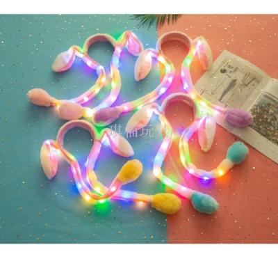 Spring and Autumn Korean Style Same Type as TikTok Plush tu zi mao Creative Style Lighting Ears Moving Flashing Hat qin zi mao