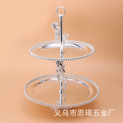 European-Style Household round Dim Sum Plate Portable 2-Layer Cake Plate Foreign Trade Original Order Custom Wrought Iron Fruit Plate Wholesale