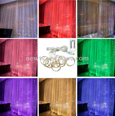 3*3 Copper Wire Curtain Light Internet Celebrity Wedding Festival Decoration Girl Room USP Remote Control Background String