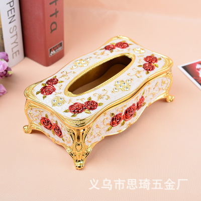 Large High-Grade Zinc Alloy Tissue Box Alloy Paper Box Napkin Paper Box European Creative for Home Car