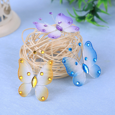Butterfly wire mesh 5.5CM manual simulation gradient set diamond Butterfly crafts accessories wholesale