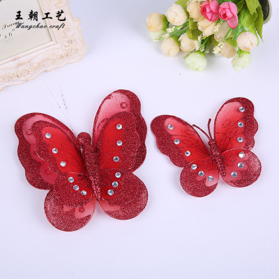 Simulation color butterfly high quality leaving 18cm double butterfly with drill butterfly wings manufacturers manufacturing out wholesale