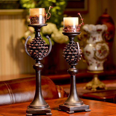 American style resin set two candlestick decoration antique handicrafts soft decoration home decoration window decoration