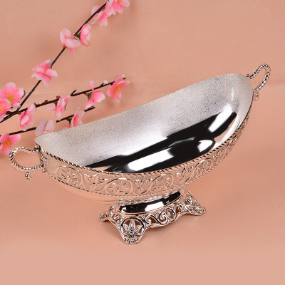 Factory Direct Sales European High-End Tray Fruit Plate Hotel Household Supplies KTV Fruit Plate Snack Plate Silver Alloy