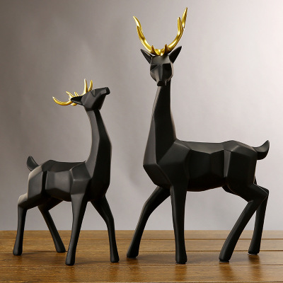 Nordic resin crafts geometric black and white gold horn elk ornaments simulation animal home decor living room decorations