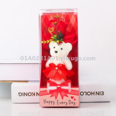 New PVC transparent gift box 3 bear rose soap bouquet soapy flower market activity gift promotion Christmas