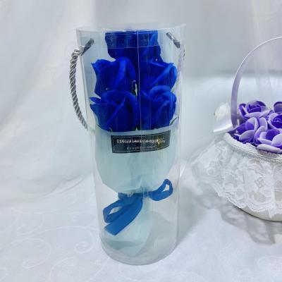 Hand-held PVC cylinder with 5 roses of imitation soap creative Christmas gift for valentine's day activities