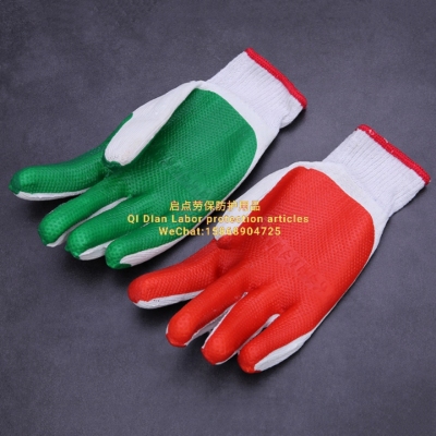 Manufacturers direct anti-slip wear-resistant cutting white cotton red and green rubber gloves protective gloves