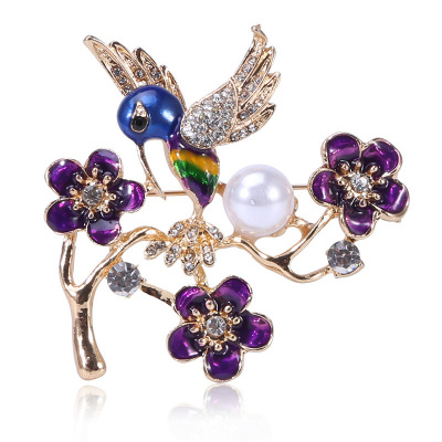 New creative European and American wind flower branches bird brooch personality temperament coat clothing accessories manufacturers direct sales