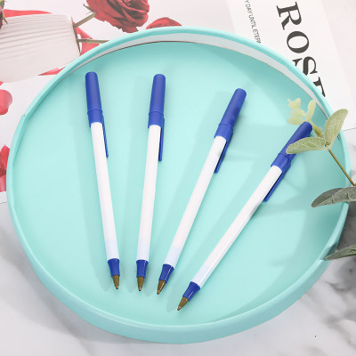 Contracted fashion office learning white solid rod ballpoint pen non-slip plastic insert oil ballpoint pen wholesale