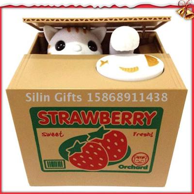 Slingifts Toy Banks Automatic cat Stealing Coins Birthday Christmas Gifts for Kids (Strawberry-Cat)