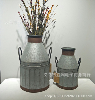 Restoring ancient ways iron art double - ear iron tin tin - barrel decoration vase flower vase