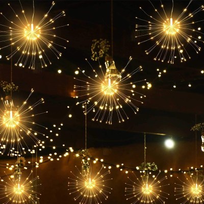 Cross-border explosion star smoke lantern string battery box Dandelion LED copper wire Christmas courtyard waterproof decorative lights