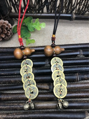 Peach Wood Gourd Five Emperors Copper Coins Tiger Head Bell Pendant Spot Supply Five Emperors Copper Coins Tiger Head Bell Pendant
