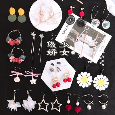 Korean version earring set with long pendant design is suitable for hong kong-style stud earrings