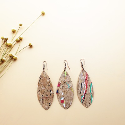 Amazon hot selling wood print leather earrings PU fashion earrings ring female accessories wholesale trade