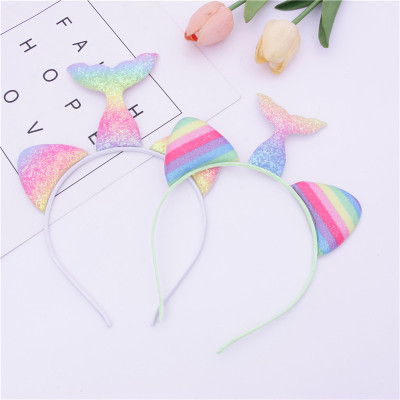 Rainbow mermaid hoop net yarn girl super express shell fish tail hair ornaments children seven color stage dress