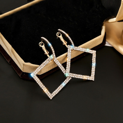 Square 925 silver earring pin exaggerated Korean long temperament move 2019 new fashion stud earrings getting out