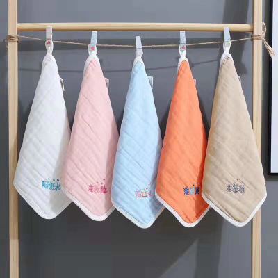 Six, the layers of gauze embroidered word function baby soft with the square towel does not drop hair wash to wash face wash to saliva towel