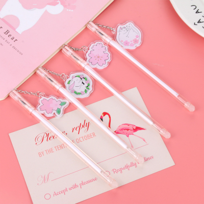 Japanese and Korean Creative New Creative Cherry Blossom Pendant Gel Pen Fresh Students' Supplies Stationery Wholesale Custom Logo