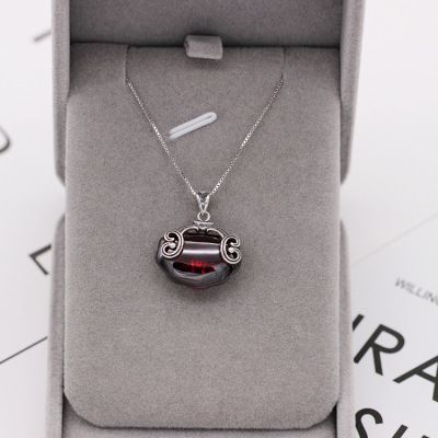 S925 pure silver retro Thai silver double fish lock necklace simple and versatile fashion valentine's day gift popular in Japan and South Korea