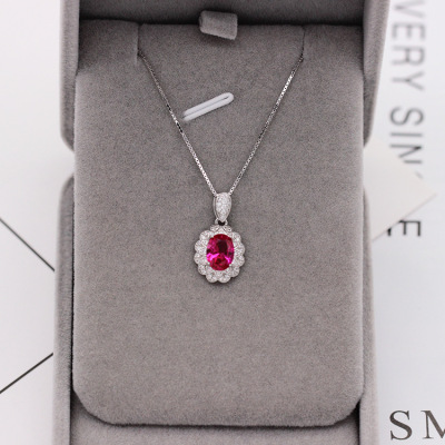 S925 sterling silver - plated micro-egg -shaped red corundum pendant necklace simple and stylish valentine's day gift