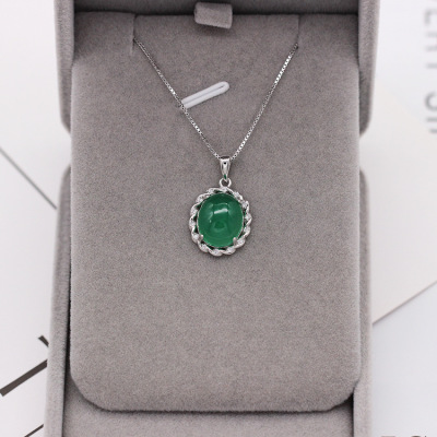 S925 sterling silver - plated chalcedony pendant necklace simple and versatile fashion valentine's day gifts popular in Korea and Japan