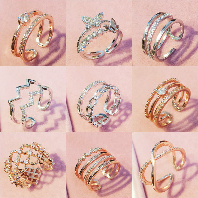 Korean version of the ring ring ring getting open index finger ring small design joker exaggerated move web celebrity ring D0002