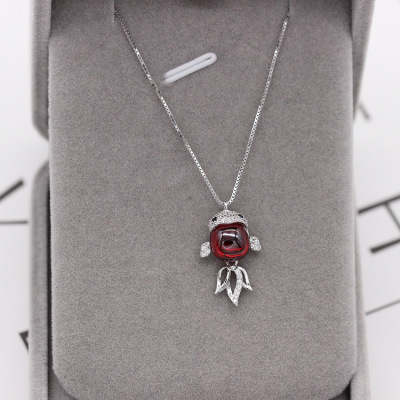 S925 pure silver plated platinum use garnet goldfish necklace simple and stylish valentine 's day gift popular in Chesapeake and Japan