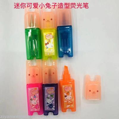 Mini bunny highlighter with plastic box and gift pens 4 and 6