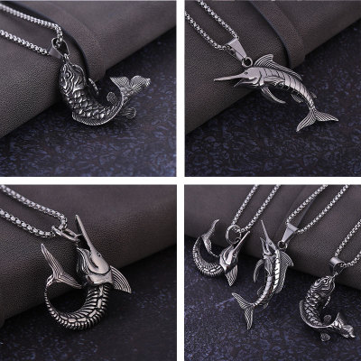 New hip hop fish pendant from Europe and America creative titanium steel necklace personalized student jewelry necklace chain pendant