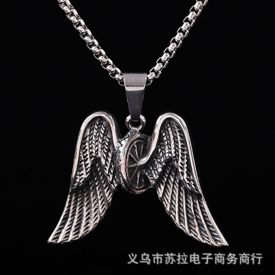 Angel wing creative men and women titanium steel necklace stainless steel accessories trend move retro wing pendant