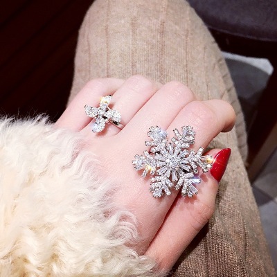 Web celebrity fashion personality can rotate personality double-layer full diamond female index finger open ring hollow snow ring