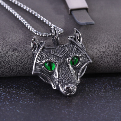 Foreign trade jewelry Norse Viking fairy by Tate stainless steel pendant retro men 's Wolf head necklace gift