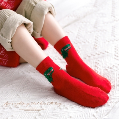 Autumn and Winter New Year Baby Socks Korean Cartoon Children's Red Socks Mid-Calf Boys and Girls Socks Warm Children's Socks Christmas Stockings