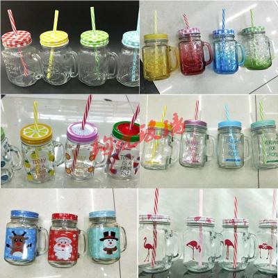 Water glass cup glass mason jar with printed drinking glass cup cup with straw 