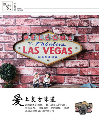 Las Vegas style with lights greeting plate tin painting hanging decoration bar decoration hanging an American country wall decoration