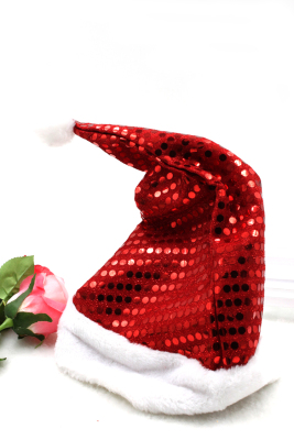 1180 Shimmer Sequins Red Christmas Hat Thickened Flannel Christmas Hat Christmas Decoration Supplies Wholesale