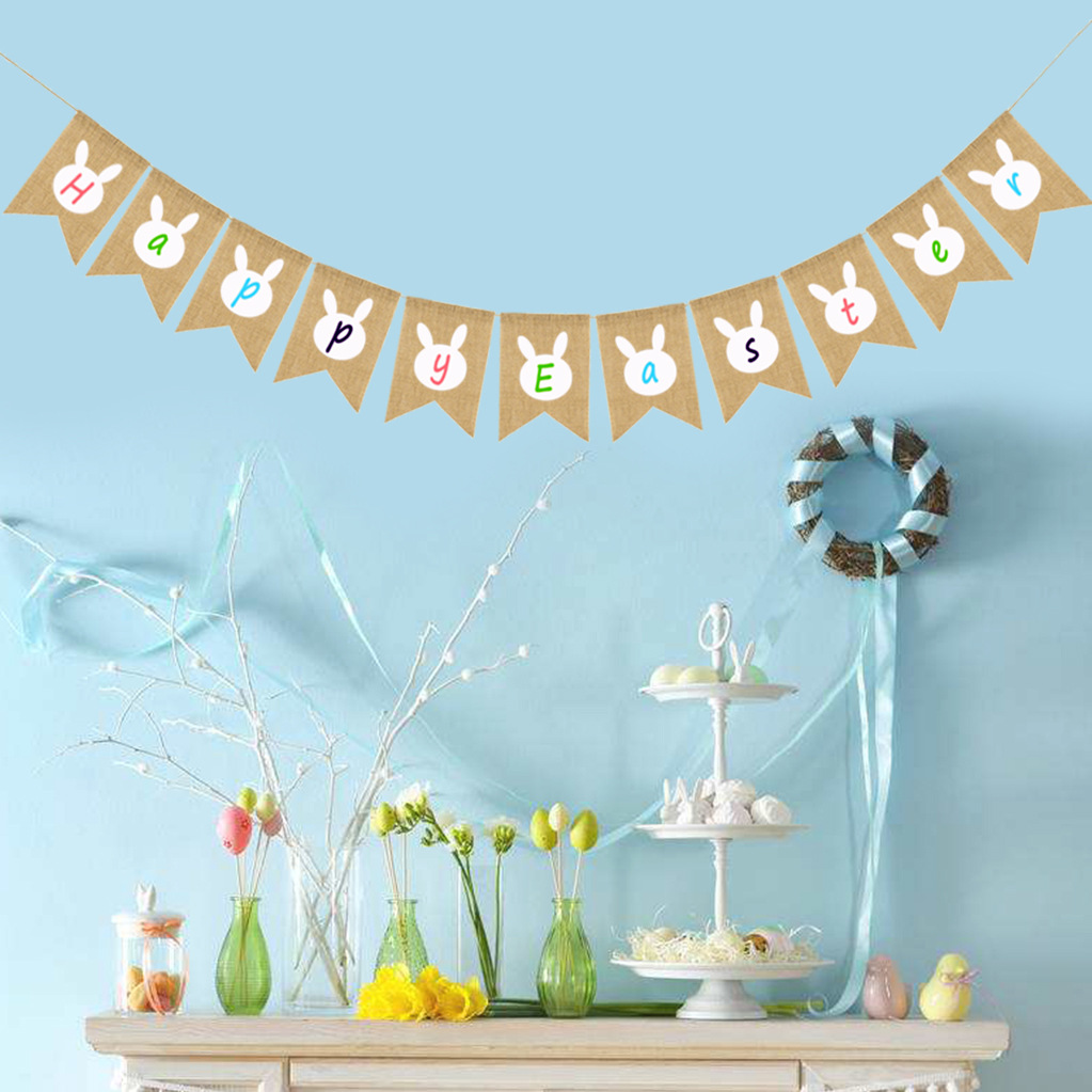 factory direct easter party decoration pull flag banner happy easter linen swallowtail flag