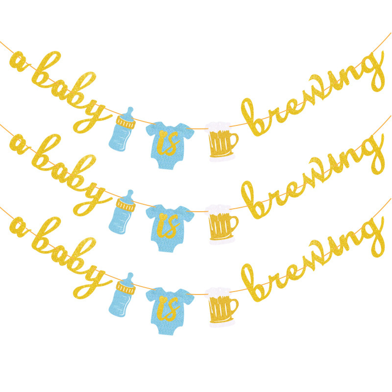 baby shower party decoration string flags feeding bottle clothes pull flower a baby is biewing letter pull flag