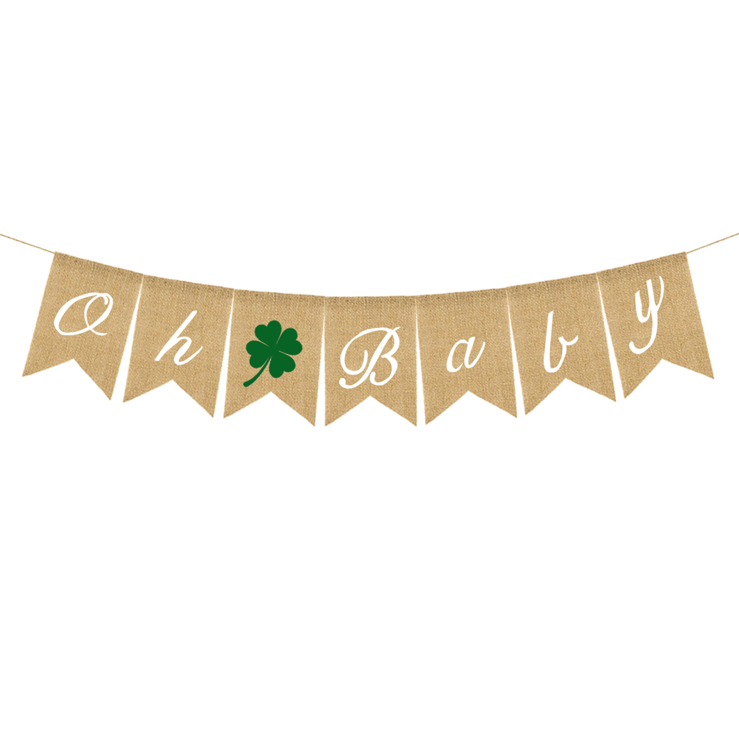 irish boys and girls baby birthday party pull flag oh baby four-leaf clover linen swallowtail flag