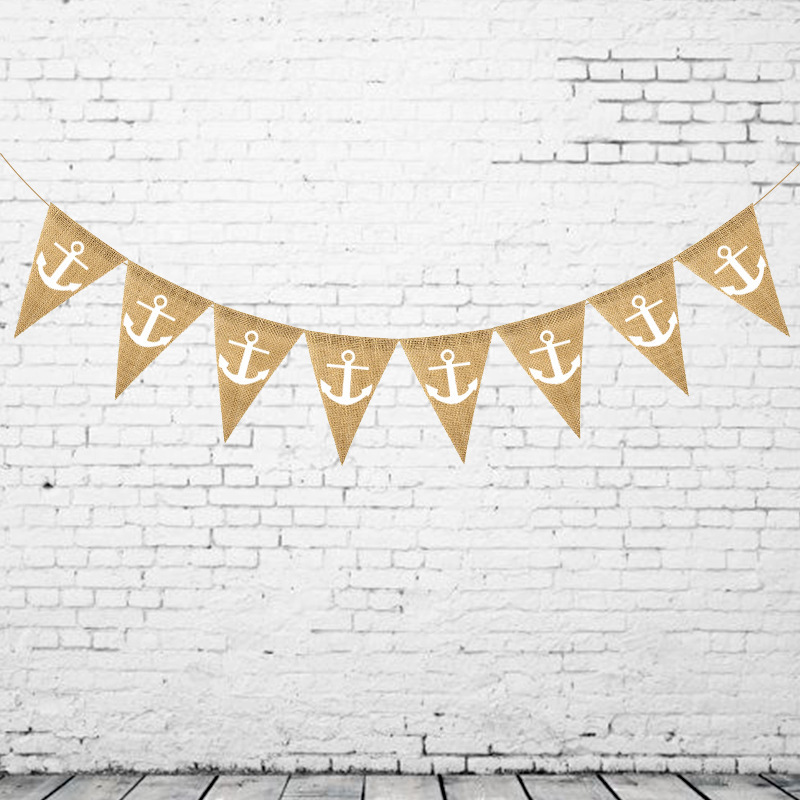 Factory Direct Sales Baby Shower Boy Girl Party Decoration Garland String Flags Triangle Anchor Linen Hanging Flag