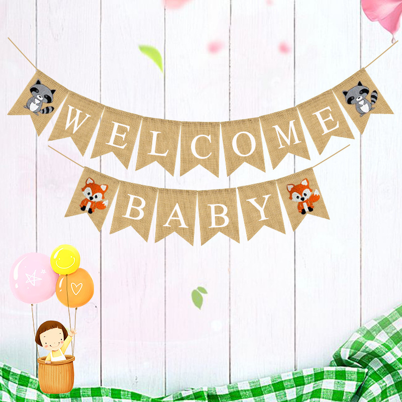 Europe and America Creative New Baby Full-Year Party Decoration Animal Theme Hanging Flag Welcome Baby Swallowtail Flag