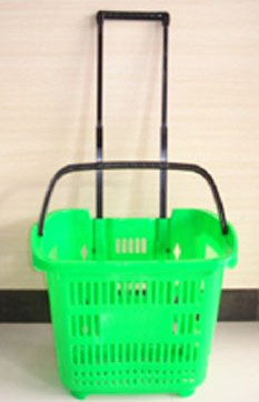 Supermarket plastic shopping basket with wheels hand-pull basket