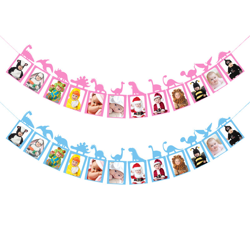 european and american baby birthday party photo decoration garland pink blue dinosaur theme photo wall pull flag