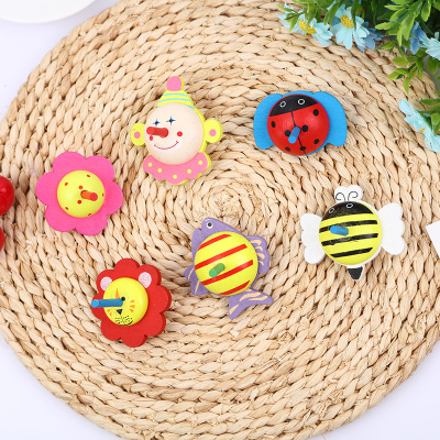 Factory Direct Sales New Children's Finger Toy Wooden Environmental Protection Color Cartoon Large Wooden Animals Gyro Toy
